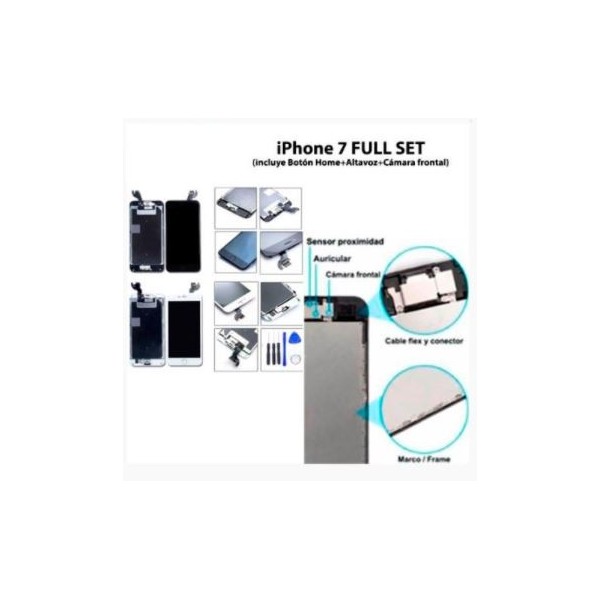 Pantalla iPhone 7 FULL SET NEGRA (con componentes) (incluye Botón Home + Altavoz + Cámara frontal)  (LCD + táctil) 