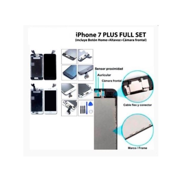 Pantalla iPhone 7 PLUS FULL SET BLANCA (con componentes) (incluye Botón Home + Altavoz + Cámara frontal)  (LCD + táctil) 